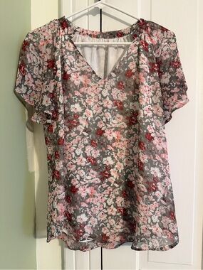 Pink, Red & Gray Flowered Shirt